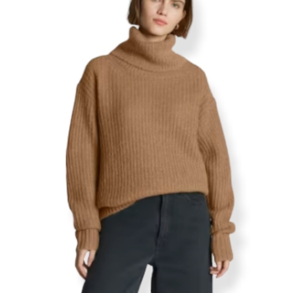 ZARA Brown Ribbed Knit Turtleneck Neutral Contemporary Minimalist Sweater SZ S - Picture 1 of 7